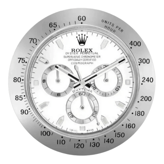 デイトナスタイル 高級壁掛け時計 - シルバー＆ホワイト - Primeclocks