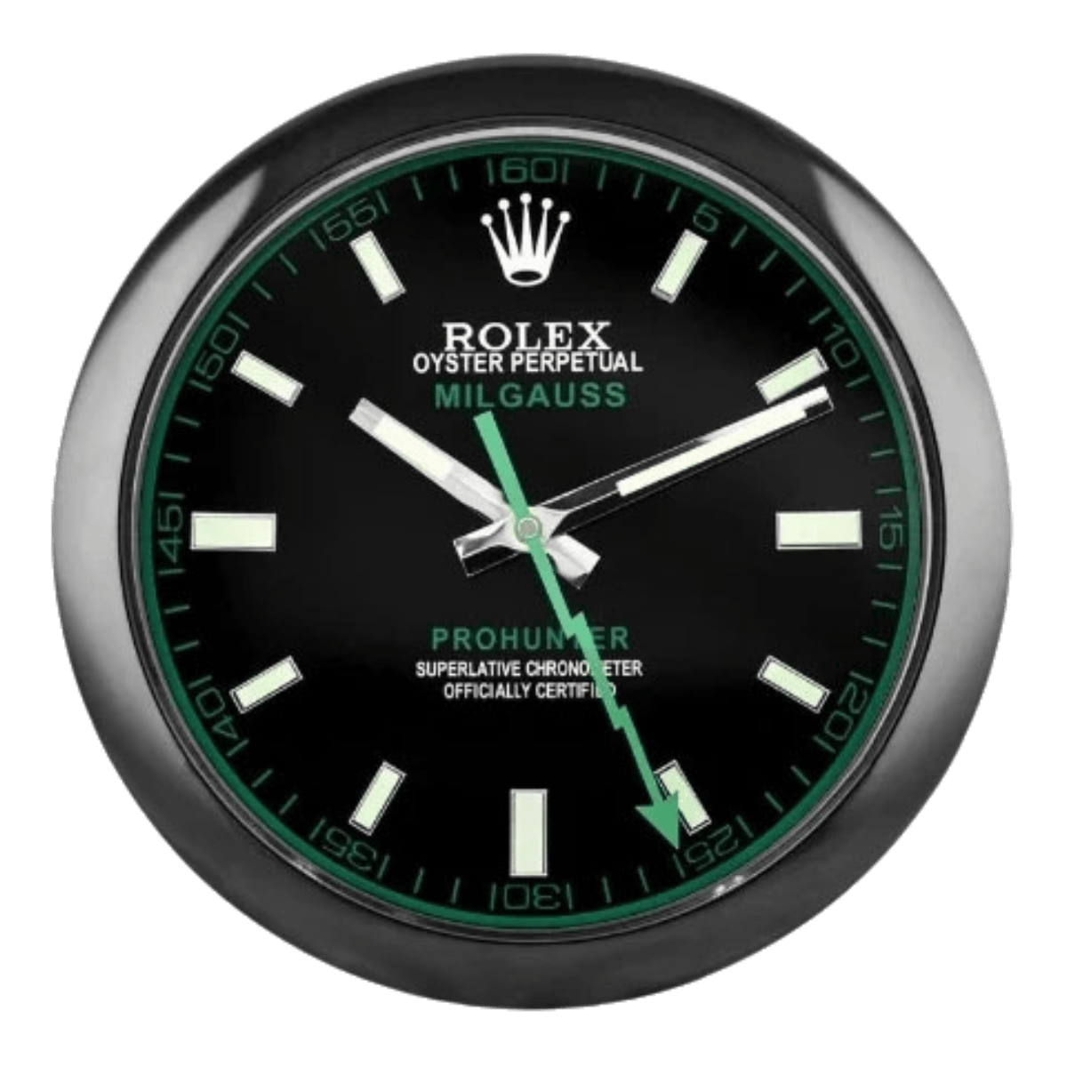 ミルガウス スタイル 高級壁掛け時計 - ブラック＆グリーン - Primeclocks