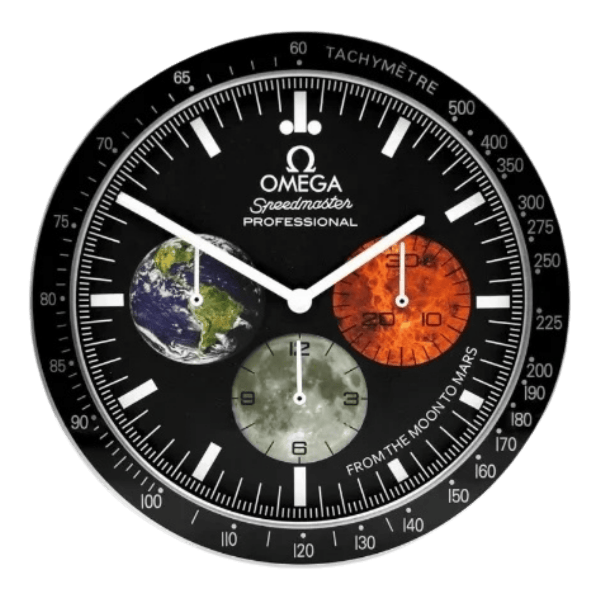 オメガ スピードマスター スタイル 高級壁掛け時計 - ムーンウォッチ ムーン＆マーズ - Primeclocks