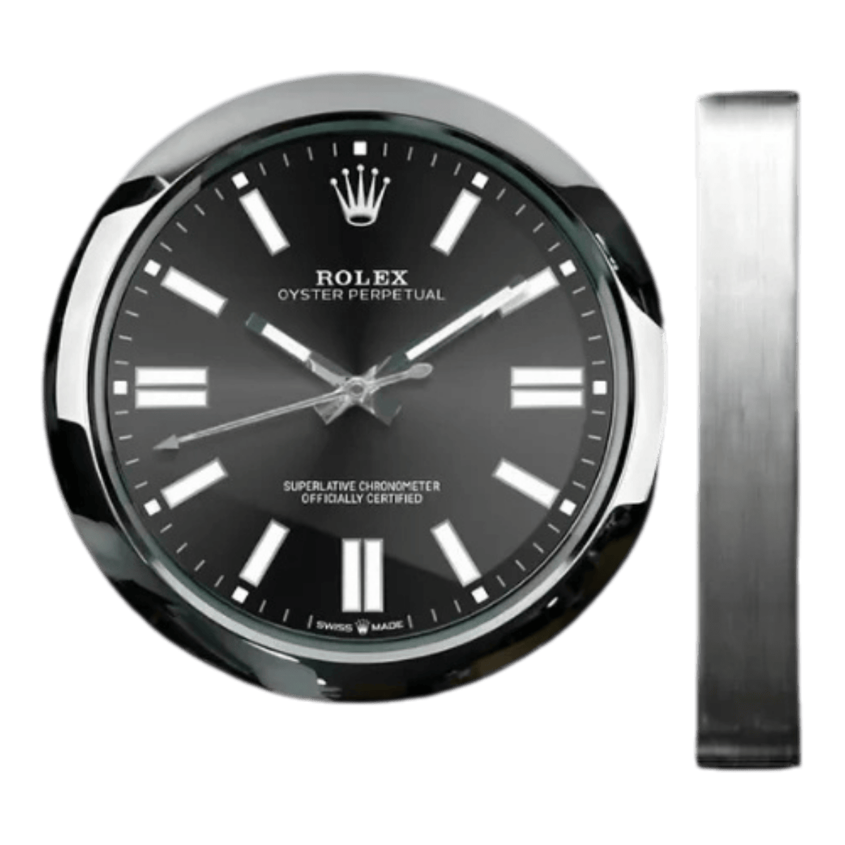 オイスター・パーペチュアル スタイル 高級壁掛け時計 - シルバー＆ブラック - Primeclocks